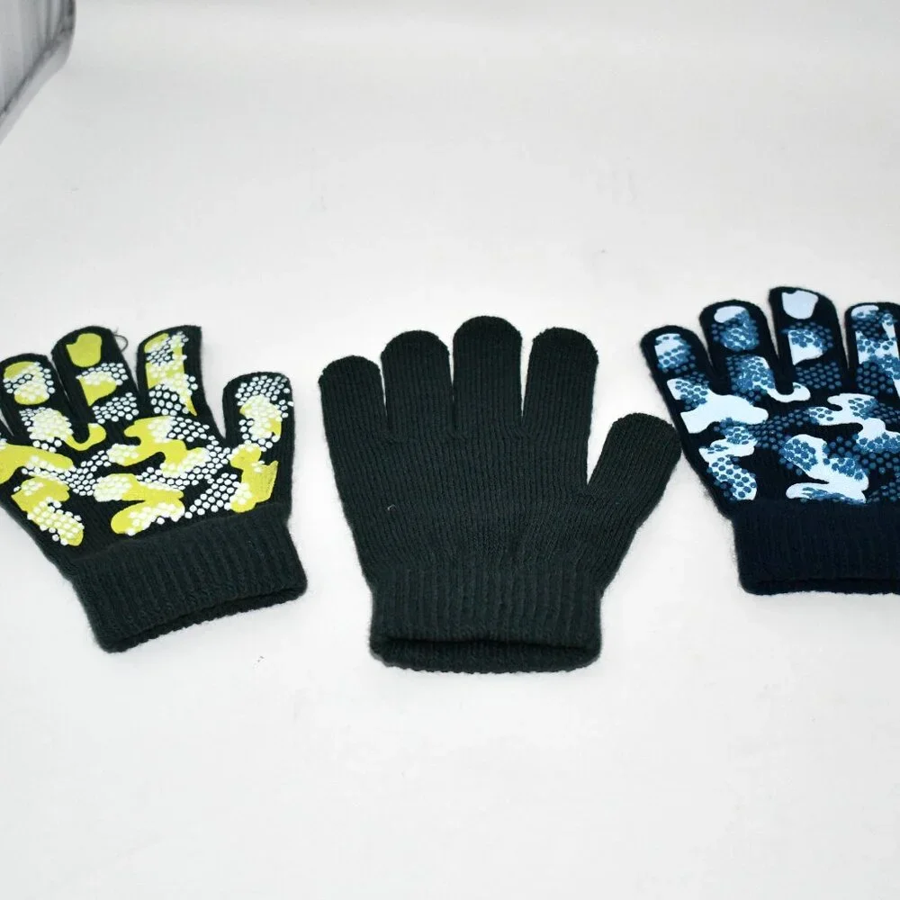 Evridwear Kids Winter Gloves, 3 Pairs Knit Warm Stretch Magic Gloves 4-14 Years,